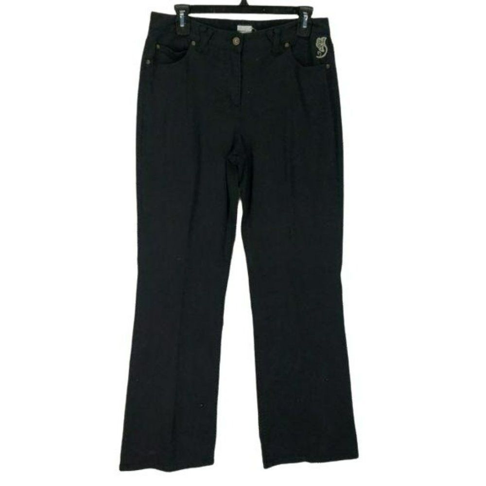 Mifresia Women's Black Stretch Embroidered Lace Denim Jeans Size 8‎